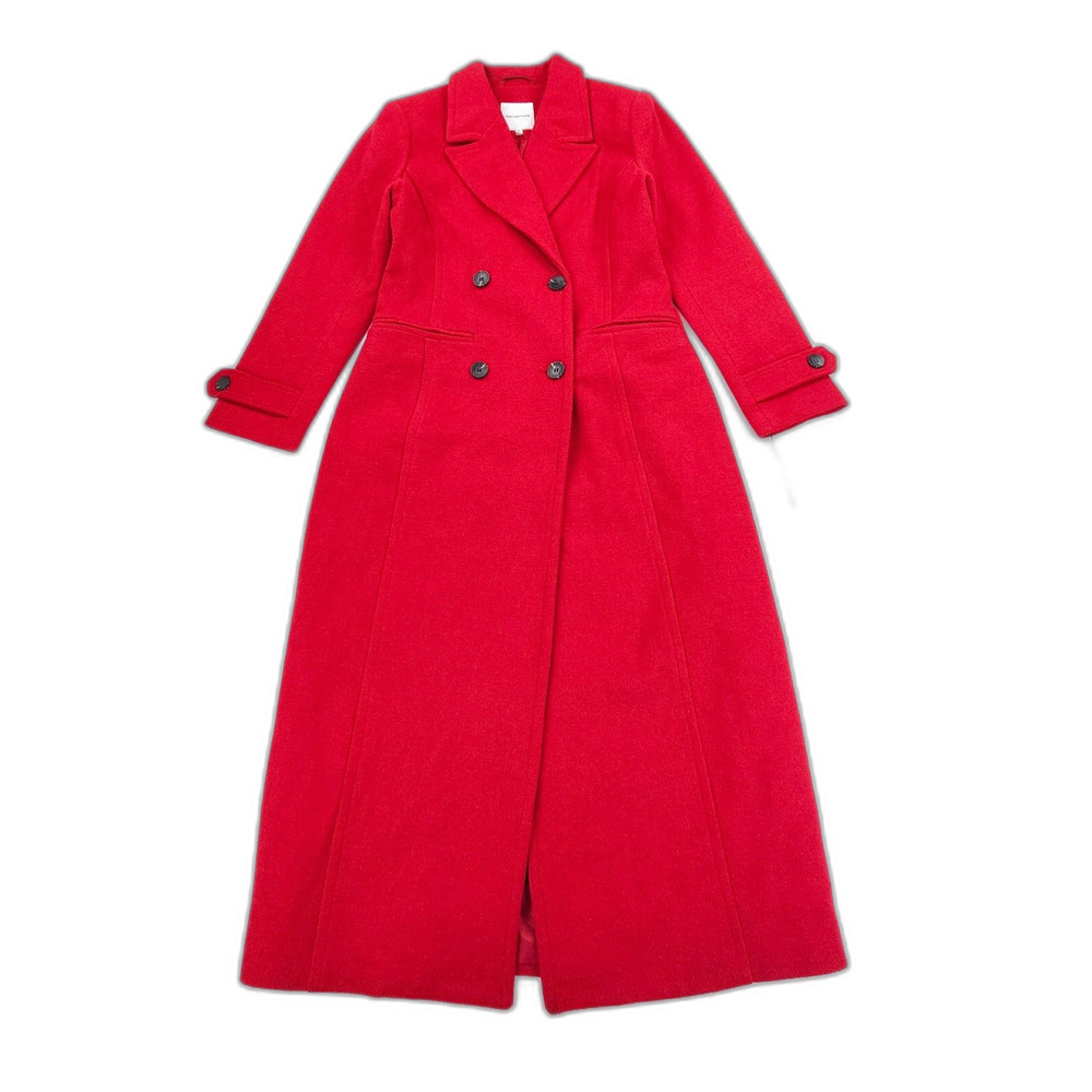 NWT Avec Les Filles Double Breasted Longline Coat True Red French Girl Minimal
